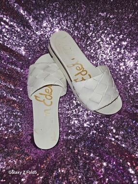 Sam Edelman White Woven Slide Mules